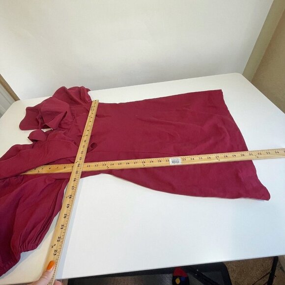 C/Meo Collective Womens Ruffle Puff Sleeve Mini Dress Red M Scoop Neck Zip - Picture 10 of 10